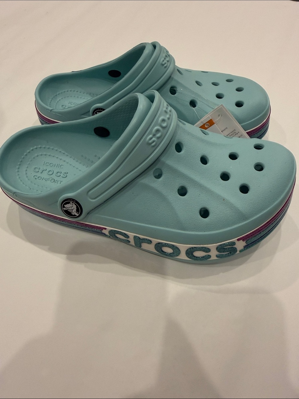 CROCS Kids' Light Teal Platform Clog with Pink Accent